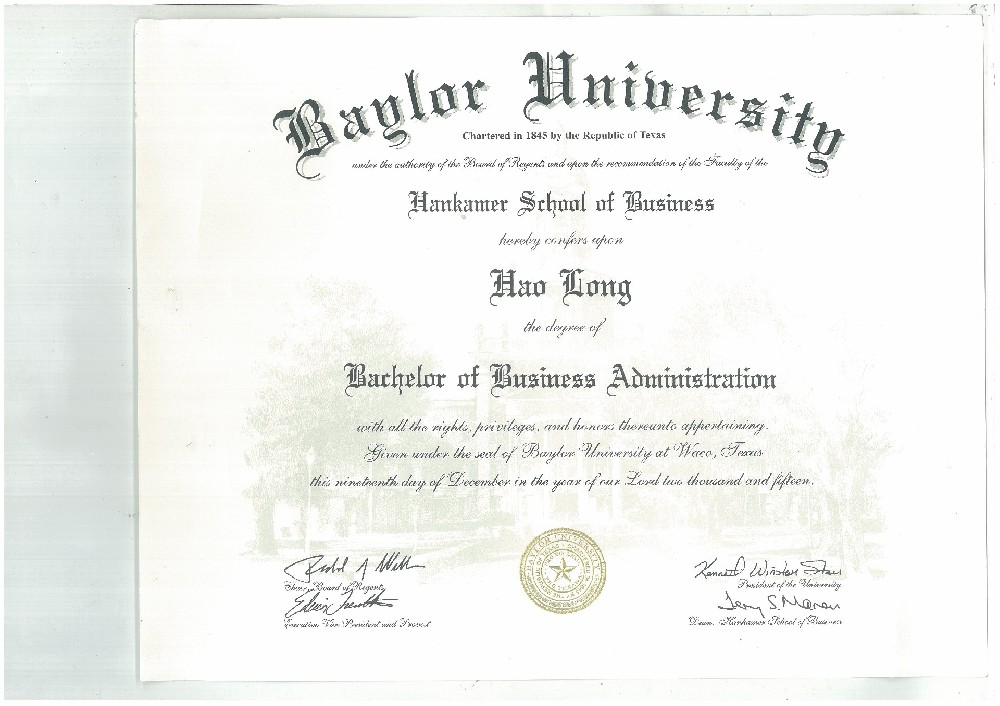 What are the majors of the Baylor University diploma in the United States?